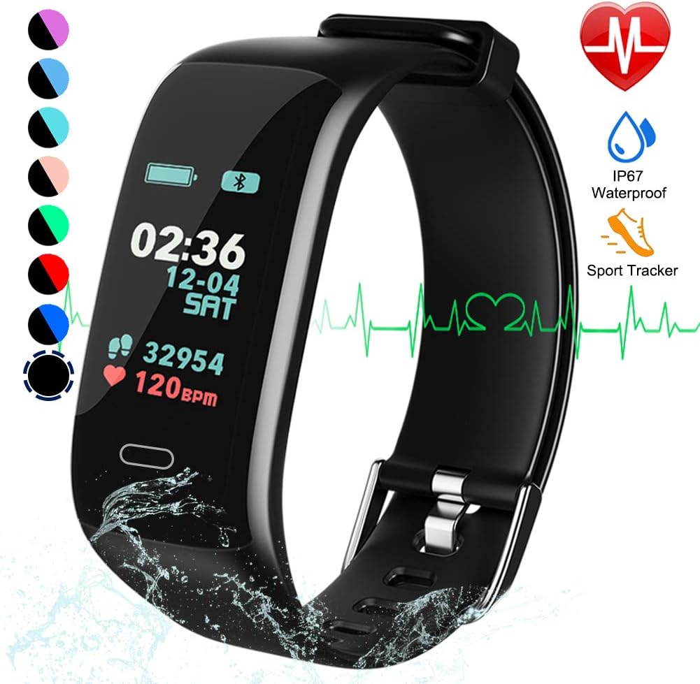 Fitness Tracker, Color Screen Activity Tracker Watch with Blood Pressure Blood Oxygen, IP67 Waterproof Smart Band with Heart Rate Sleep Monitor Calorie Counter Pedometer for Men, Women and Kids