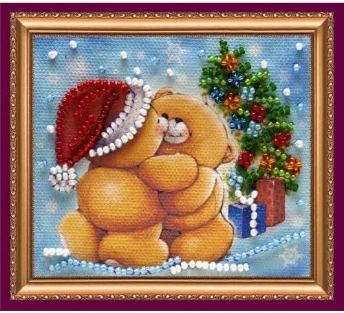 Christmas bead embroidery magnet kit "Happy New Year" Kids stitch craft