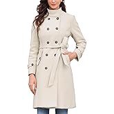 Allegra K Pea Coats for Women Stand Collar Double Breasted Trench Peacoat Long Winter Coat with Belt 2025