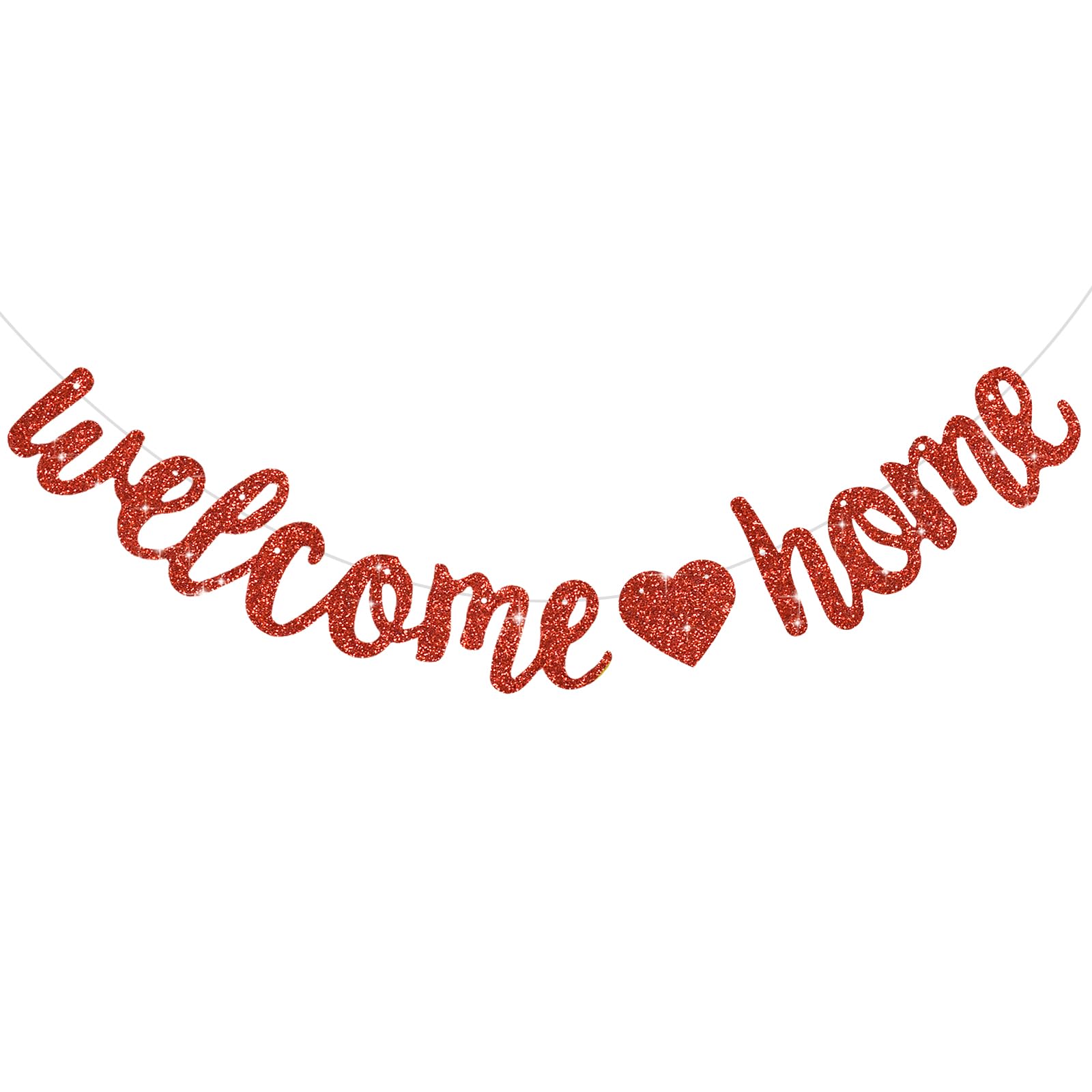DecoGlee Red Welcome Home Banner,No DIY,Pre-Strung Welcome Home Decorations,Glitter Welcome Home Party Sign,Homecoming,Housewarming,Graduation Ceremony, Family Reunion, Military Return Party