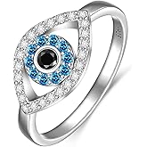 Evil Eye Ring Sterling Silver Protection Blue Sapphire Spiritual Turkish Rings for Women Mal De Ojo Greek Nazar Amulet Jewelry Size 6-10