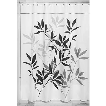 Interdesign Leaves Long Shower Curtain Black And Gray 72 Inch By