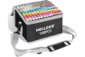 WELLOKB Alcohol Markers, Dual Tip Permanent Art Markers for Coloring, Illustrations, and Sketching, Includes Case for Easy Storage, Alcohol, Based Ink Ideal for Book Painting and Card Making (168)