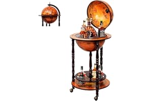 MEDIMALL Wood Globe Bar Liquor Cabinet, 16th Century Italian Replica Bar Stand for Liquor, Wine, Stemware, Vintage Alcohol Cart w/Liquor Shelves, Globe Bar Cart for Living Room, Dining Room