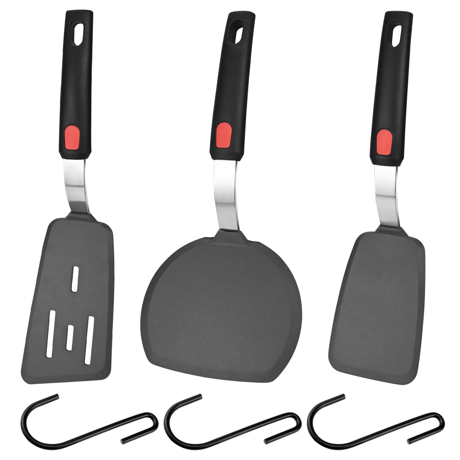 Large Silicone Spatula Turner Set of 3, Premium Flexible Silicone Spatula Set 600°F Heat Resistant Cooking Spatulas BPA Free Flexible Kitchen Utensils Nonstick Cookware for Eggs, Pancake, Fish, Burge