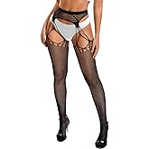 EHSUYAB Sexy Women Suspender Pantyhose, Fishnet Thigh High Stockings With Garter Belt, Lace Tights Rave Outfit Going Out Club