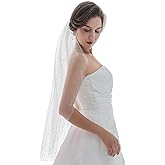 SAMKY 1T 1 Tier Stardust Rhinestone Crystal Bridal Wedding Veil Fingertip Length 36"
