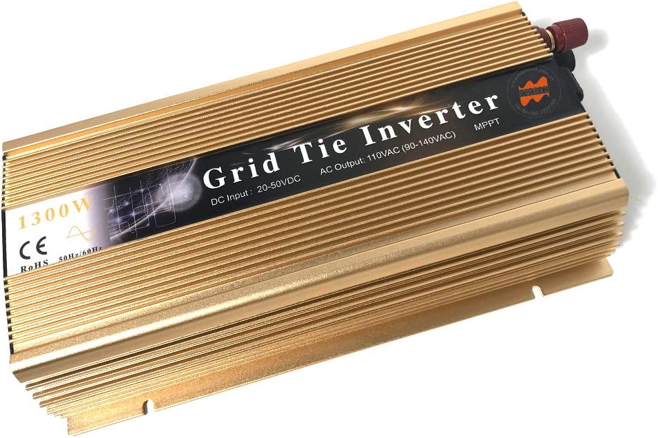 Marsrock 1300W Grid Tie Inverter Auto 20-50VDC(30v, 36v Solar) to 90~140VAC(110V AC) MPPT Pure Sine Wave Inverter for Max 1500W Solar or Wind Power Input (Golden): Garden & Outdoor