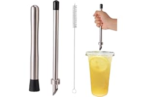 Straw Hole Puncher & Muddler for Lemonade, Stainless Steel Straw Hole Puncher Punching Tools Drinks Stand Supplies for Plasti
