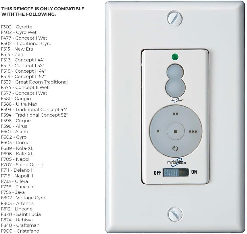Minka Aire Ceiling Fan Remote RCS212, Hand Held 3-Speed Forward/Reverse, Up/Down Light Dimmer - Ceiling Fan Wall Controls - 
