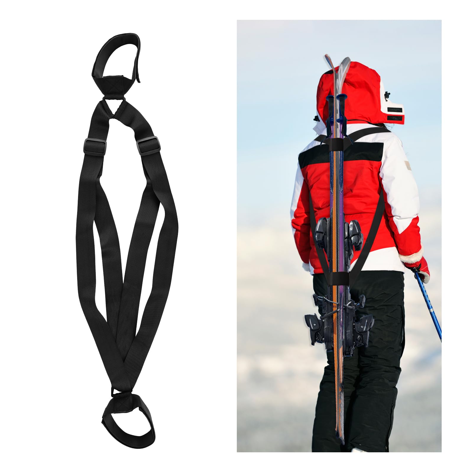 lasuroa Ski Pole Strap, Ski Backpack with Straps Ski Strap and Pole Carrier Ski Carrier Backpack Ski Shoulder Strap for Ski Boards Poles Winter Sports Accessories