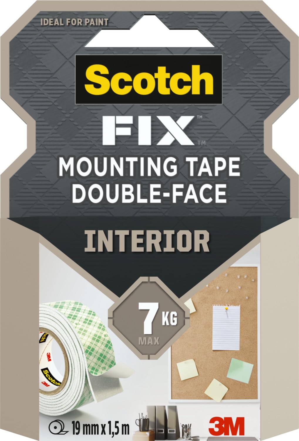 Scotch-Fix Interior Double-Sided Mounting Tape, Strong Bond, White - 1 Roll (19mm x 1,5m) for Indoor Use on Multiple Surfaces - No Tools Needed - Holds Up to 7 kg