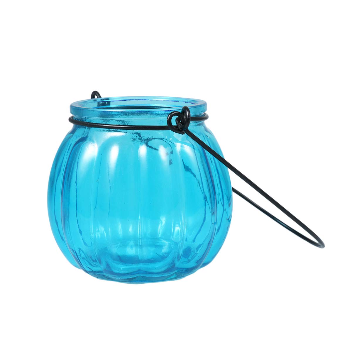 Vintage Pumpkin Glass Candle Holders Hanging Crystal Tealight Candle Holders Home Decoration for Marriage Proposal Party Wedding Decor,Light Blue