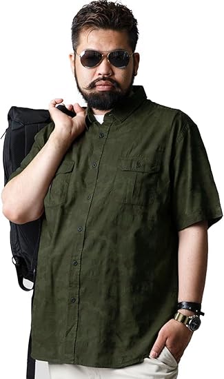 Amazon 大きいサイズ 半袖シャツ カジュアルシャツ メンズ 半袖 綿100 迷彩 ミリタリー 両ポケット カジュアル カーキ 春 夏 4l 迷彩 シャツ 通販