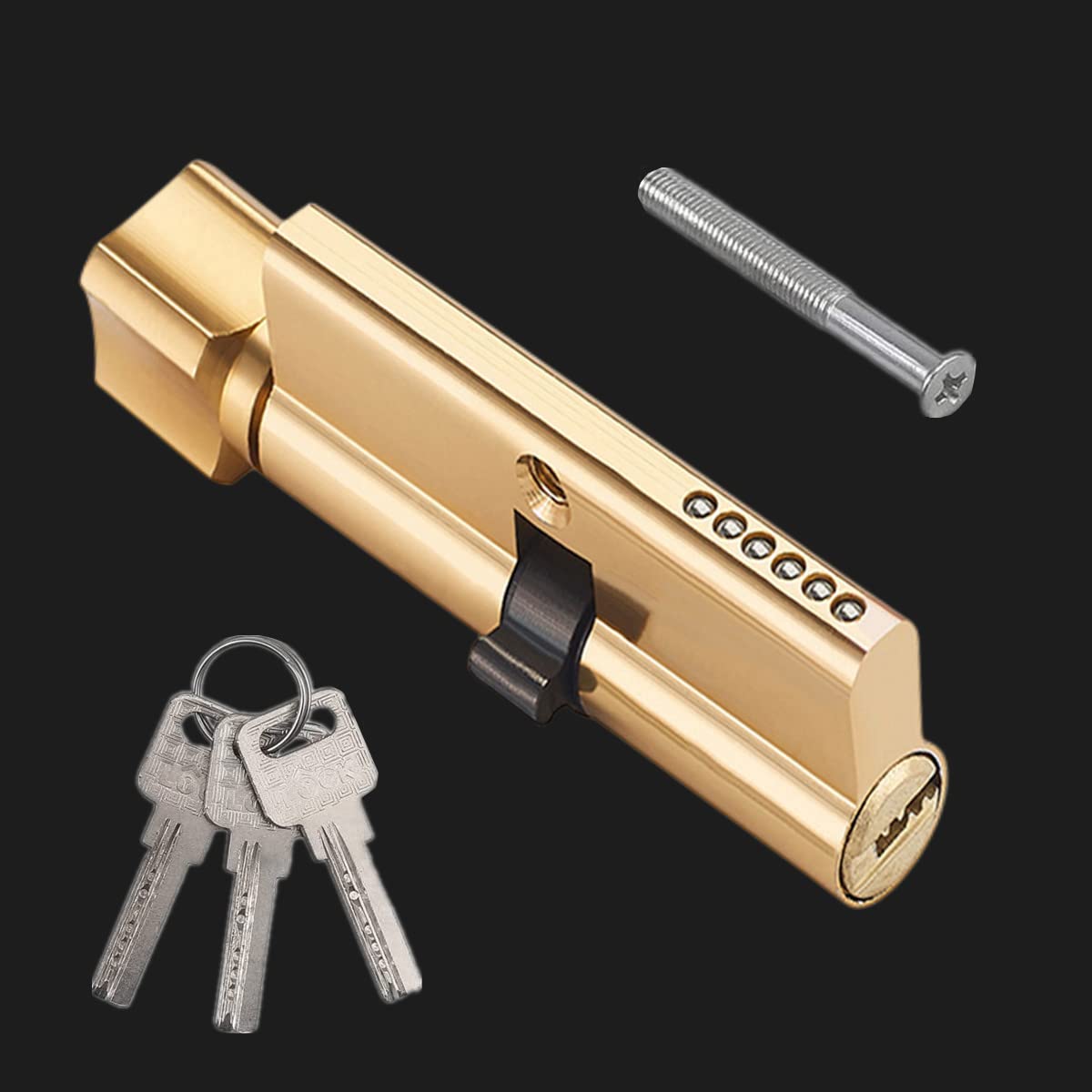 35/35 Euro Cylinder Lock (70mm), Cylinder Lock with Thumbturn Door Lock Barrel with 3 Keys, Anti-Drill and Anti-Pick Barrel Profile Lock for Home Hotel Shop Wooden Doors Composite Doors (Golden)