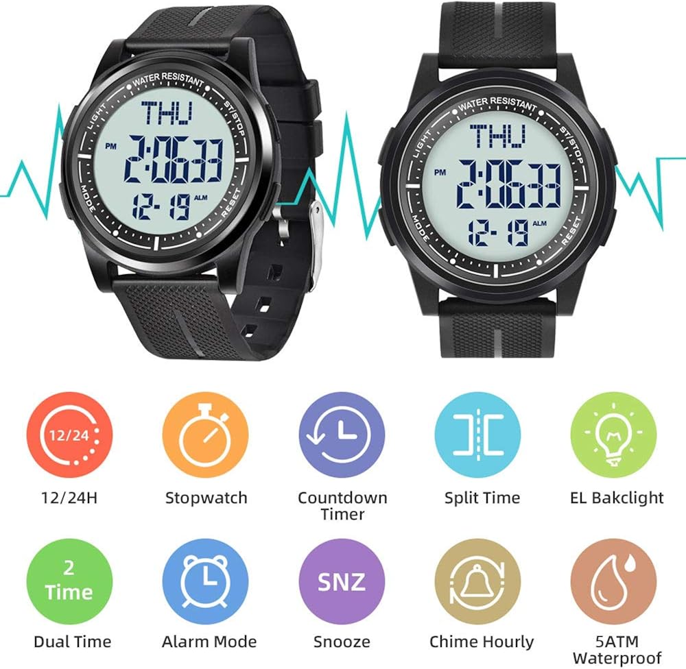 WIFORT Mens Watches Waterproof for Sports Digital Watch for Men Ultra-Thin & Wide Angle Vision Military Watch - Image 3