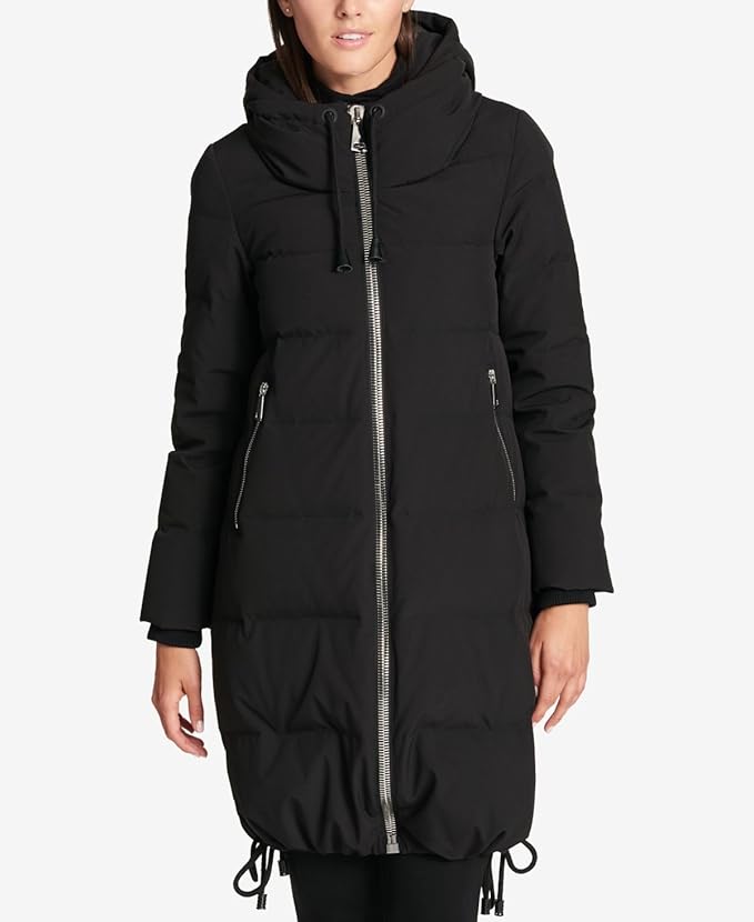 DKNY Womens CinchHem Down Puffer Coat Black XS Amazon.ca Clothing