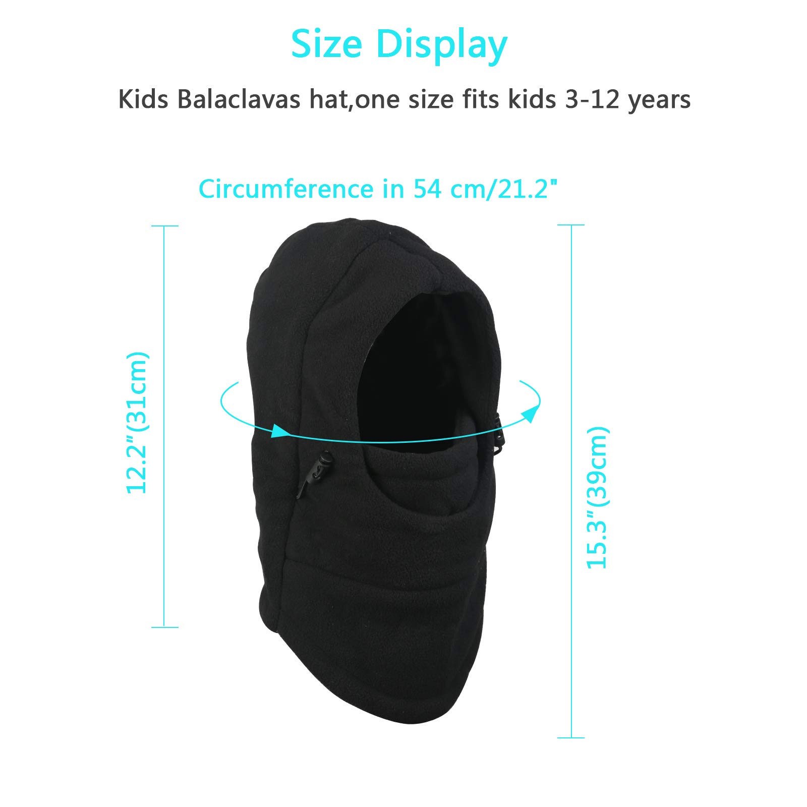 Metable Kids Balaclavas Hat Windproof Face Mask Cover Cap Neck Warmer for Outdoor Sport Ski Snowboarding Cycling (Black)