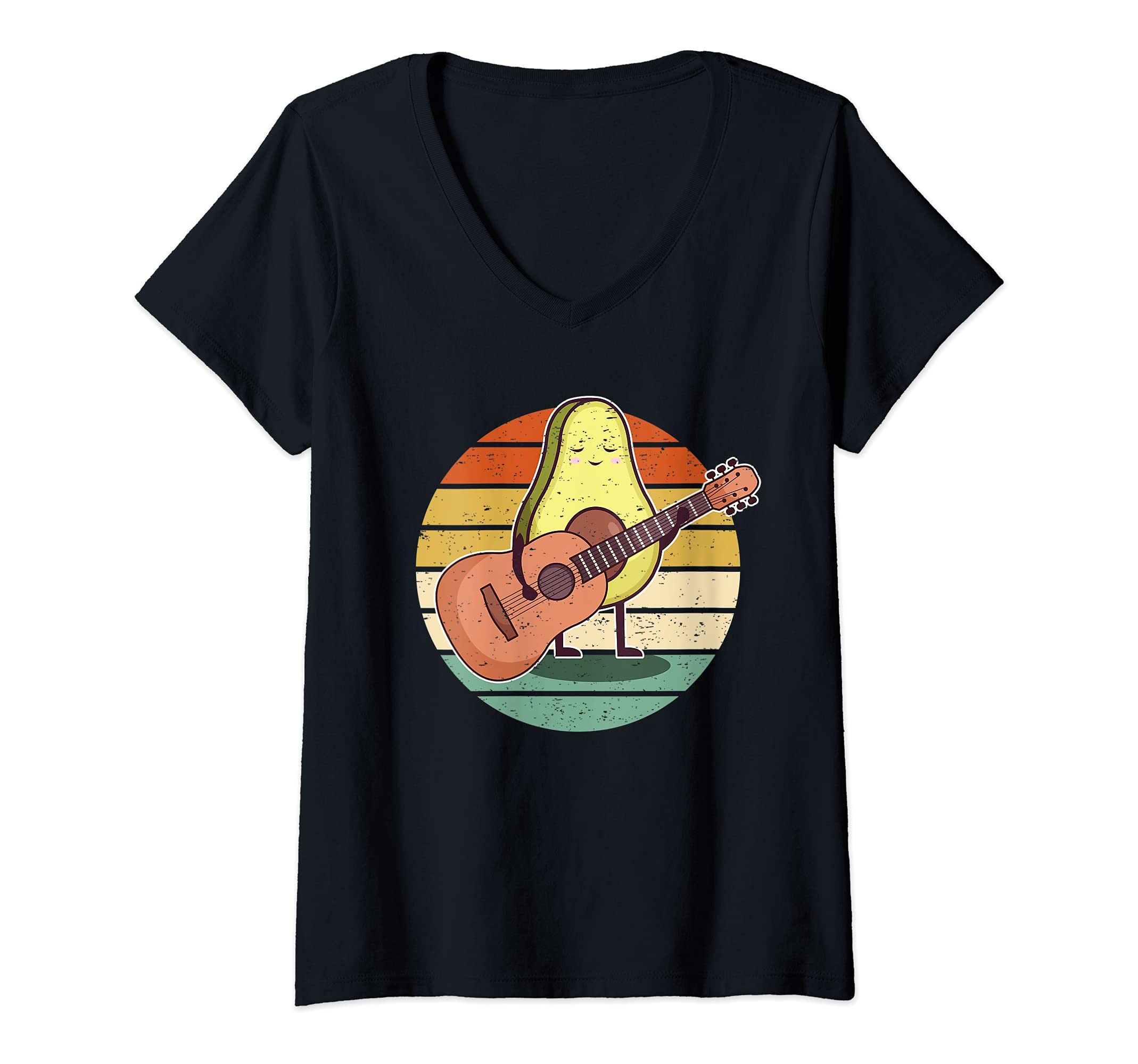 Womens Avocado Guitar Player Guitarist V-Neck T-Shirt