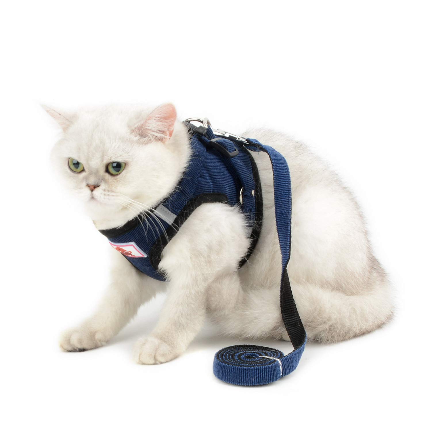 SELMAI Escape proof Cat Harness and Leash Mesh Holster Style No Pull No Choke Padded Vest for Kitten Small Pet Puppy Doggies Easy on off Dog Leads Walking Training Outdoor Blue XL