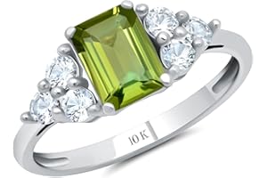 MAX + STONE 10k Gold Gemstone Rings for Women | Emerald Cut Birthstone Ring Anniversary Ring | Anti Tarnishing Cocktail Ring with Gift Box in Size 5 to 9