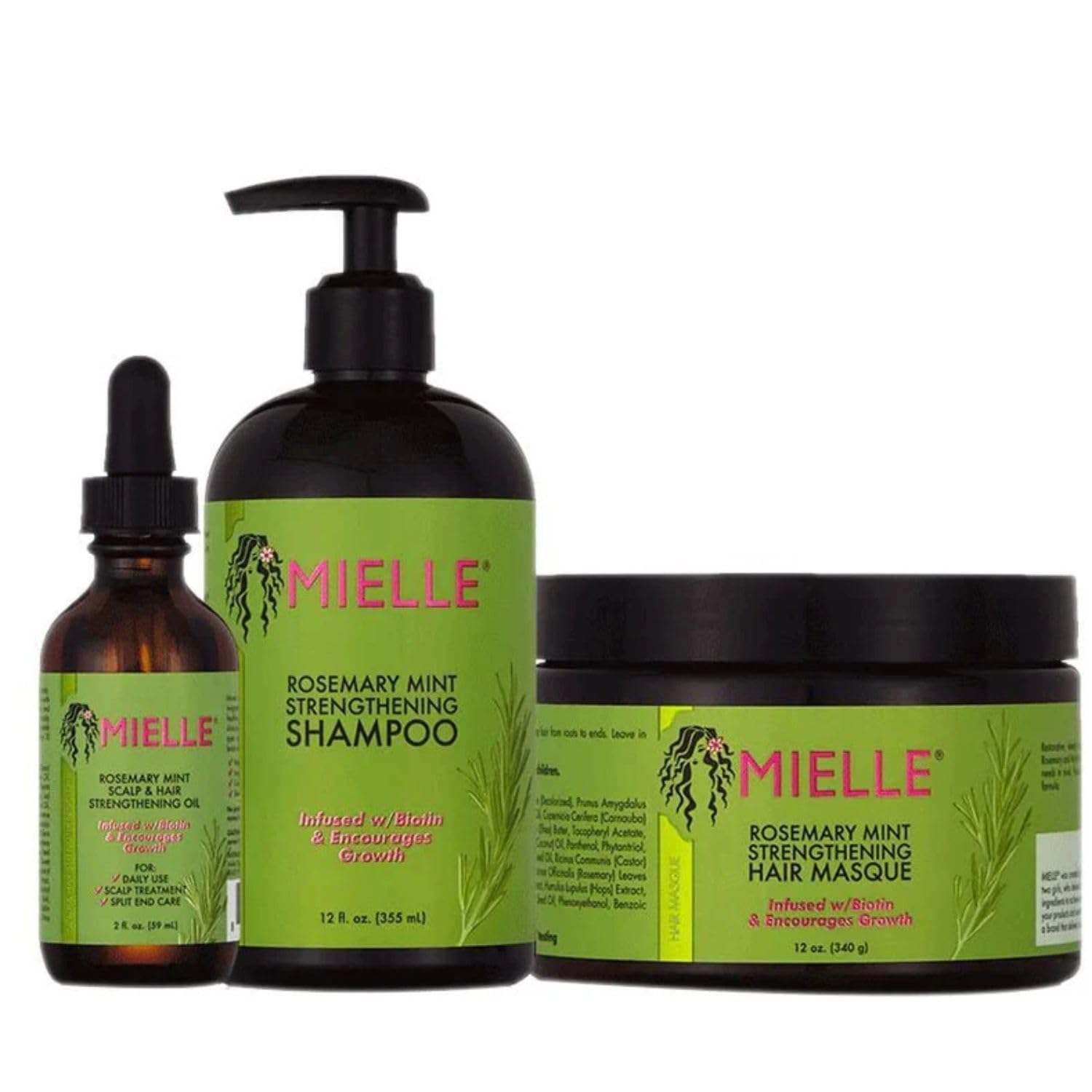 Mielle Organics Mint Rosemary Hair Growth Bundle | Mint Strengthening Hair Mask & Scalp Oil