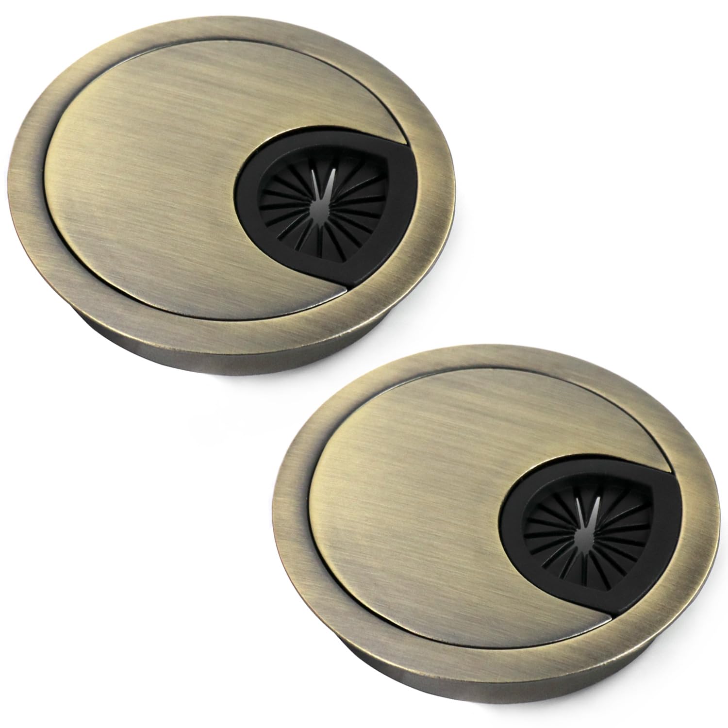 QWORK® 2 Pcs Desk Cable Grommet 60mm 2.4inch Zinc Alloy Desk Table Grommet Wire Cable Hole Cover (Bronze)