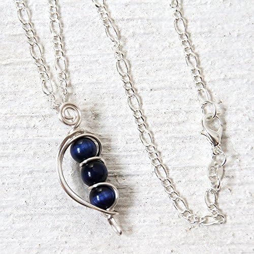 Dark Blue Bead and Wire Handmade Necklace - 18" Sterling Silver Chain