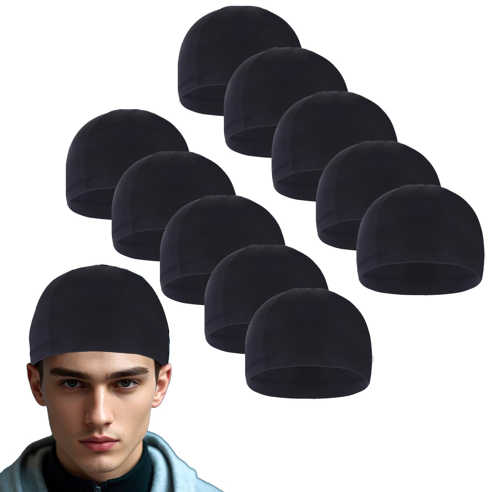 Photo 1 of 10 Pcs Cooling Skull Caps for Men Cap Welding Helmet Liner Sweat Wicking Head Wrap Bicycle Beanie Cycling Running Hat (US, Alpha, One Size, Black)