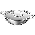 Tramontina Utsava 2.75-Quart Tri-Ply Clad Stainless Steel Kadai with Lid, Kadhai Pot for Indian Cooking
