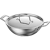 Tramontina Utsava 2.75-Quart Tri-Ply Clad Stainless Steel Kadai with Lid, Kadhai Pot for Indian Cooking