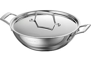 Tramontina Utsava 2.75-Quart Tri-Ply Clad Stainless Steel Kadai with Lid, Kadhai Pot for Indian Cooking