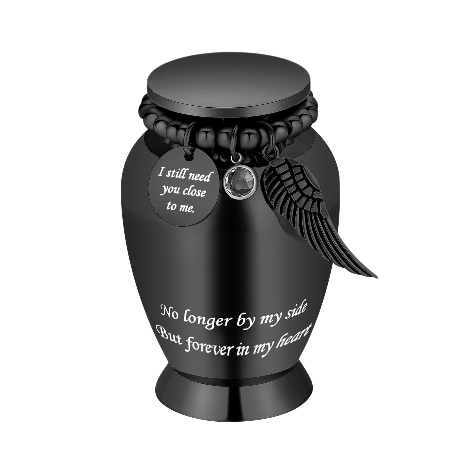 Small Urns for Ashes Keepsake Cremation Urn with Wings Charm Minis Personal Funeral Urn for Pet or Human Ashes Memorial Ash Keepsake (Black Wing 72 * 45mm)