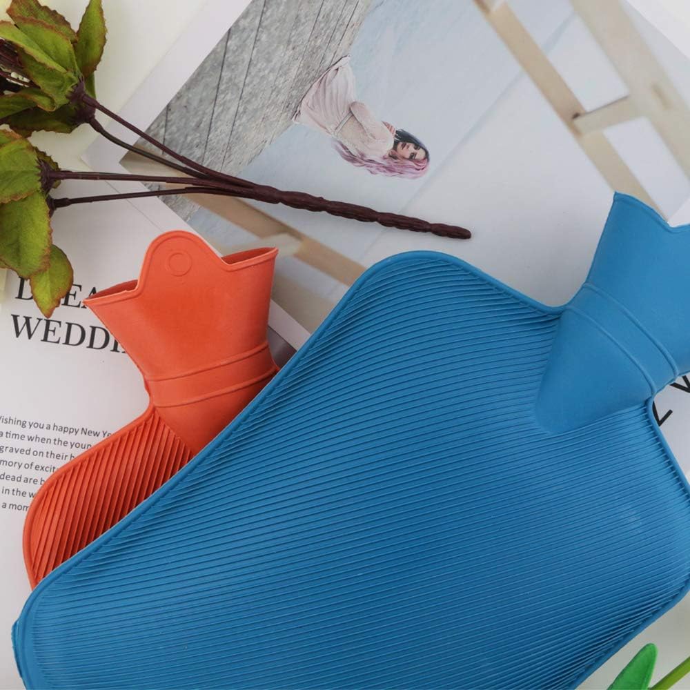 WTSHOP 2 pack Premium Simple Rubber 2L Hot Water Bag(an orange one and a blue one),Great for Pain Relief,Hot and Cold Therapy,Natural Rubber BPA FREE-Durable Hot Water Bottle: Health & Personal Care