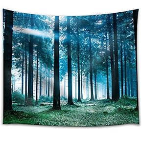 Blue Forest on a Misty Day - Fabric Tapestry, Home Decor - 51x60 inches