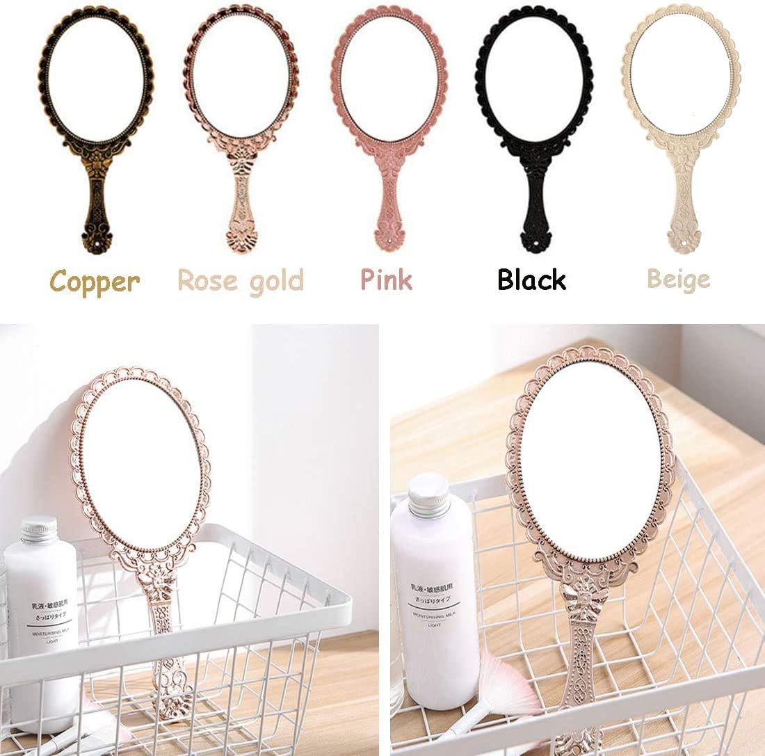 Weahre Hand Mirror Makeup Mirrors Handheld Decorative Personal Vintage Cosmetic Travel Mirrors (Beige): Furniture & Decor