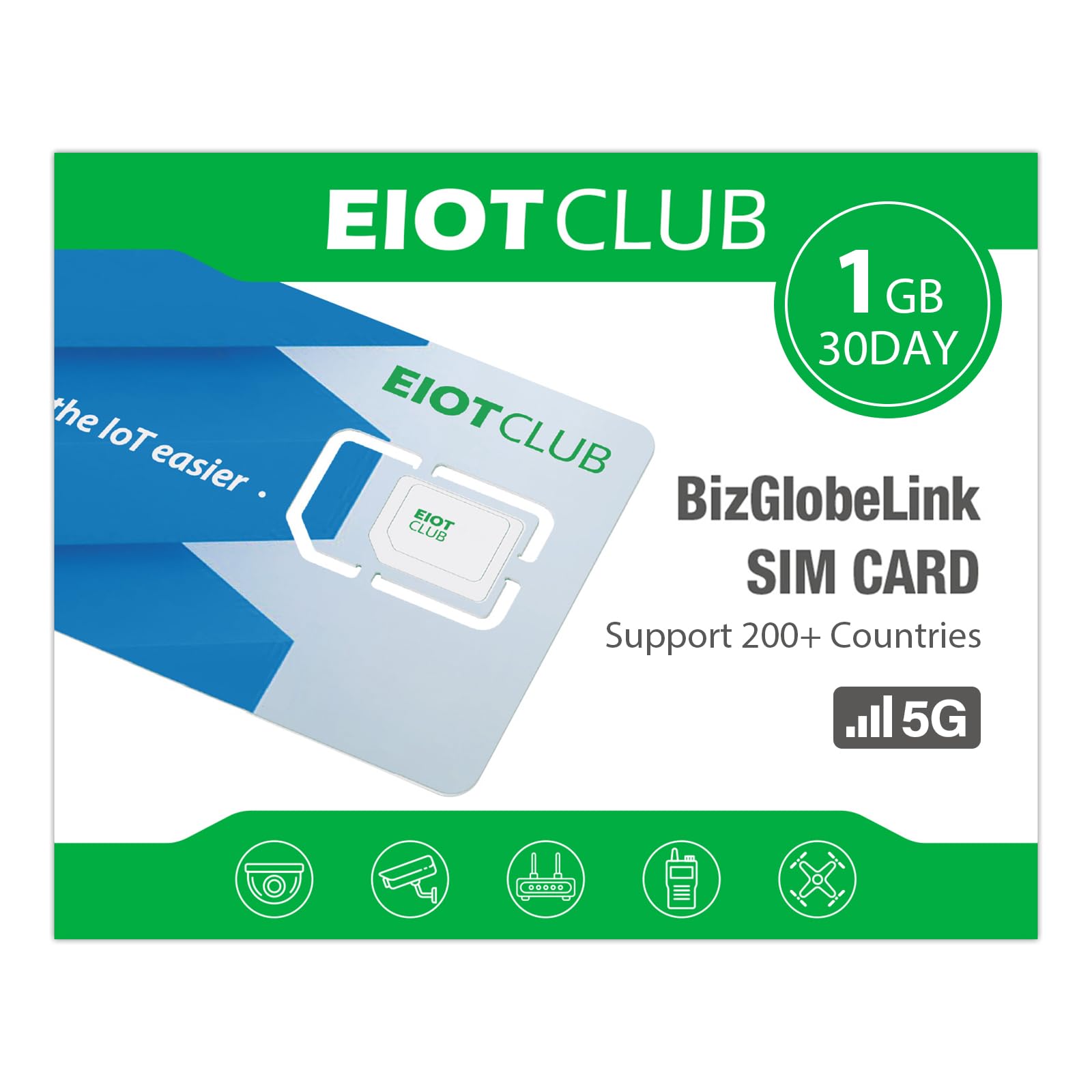 EIOTCLUB International Data SIM Card, 5G/4G LTE Travel SIM Card, Prepaid Data SIM, International Roaming Coverage Network, No Contract 3-in-1 SIM for Phone Router WiFi Hotspot