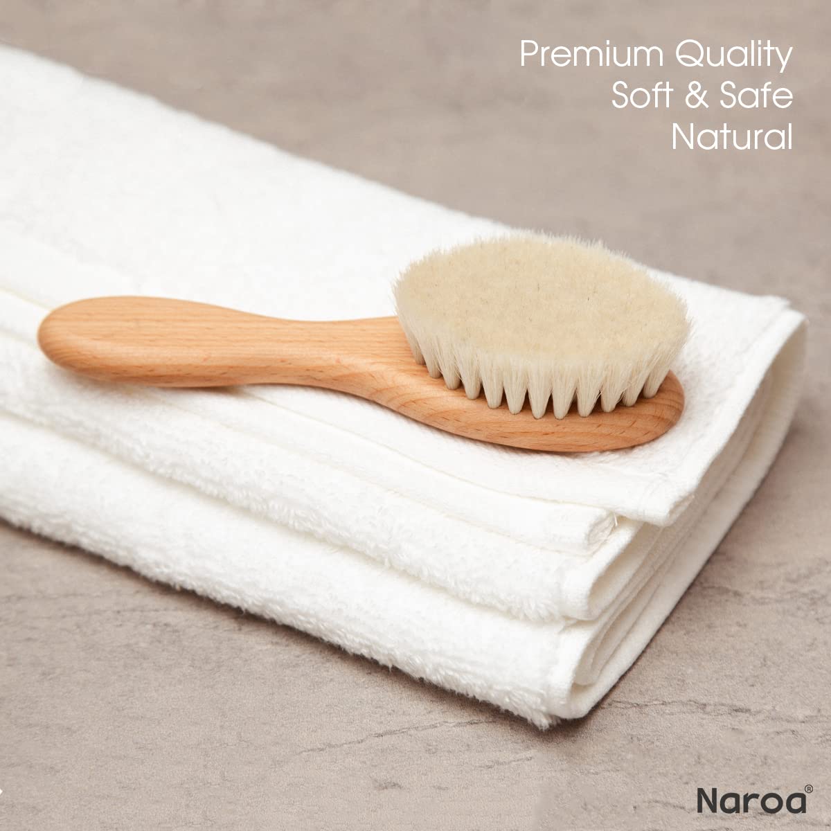 Naroa Natural Baby Hair Brush Soft Safe Wooden Handle & Smooth Goat
