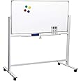 Excello Global Products Large 48"x32" White Board on Wheels: 1 Reversible Magnetic Dry Erase Board with Rolling Stand, 4 Dry Erase Markers, 1 Eraser, 4 Magnets, 1 Marker Tray (White)