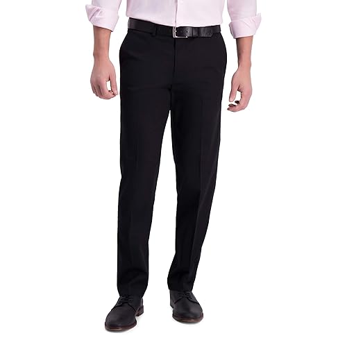 Haggar mens Iron Free Premium Khaki Straight Fit Flat Front Flex Waist Casual Pants, Black, 34W x 30L US