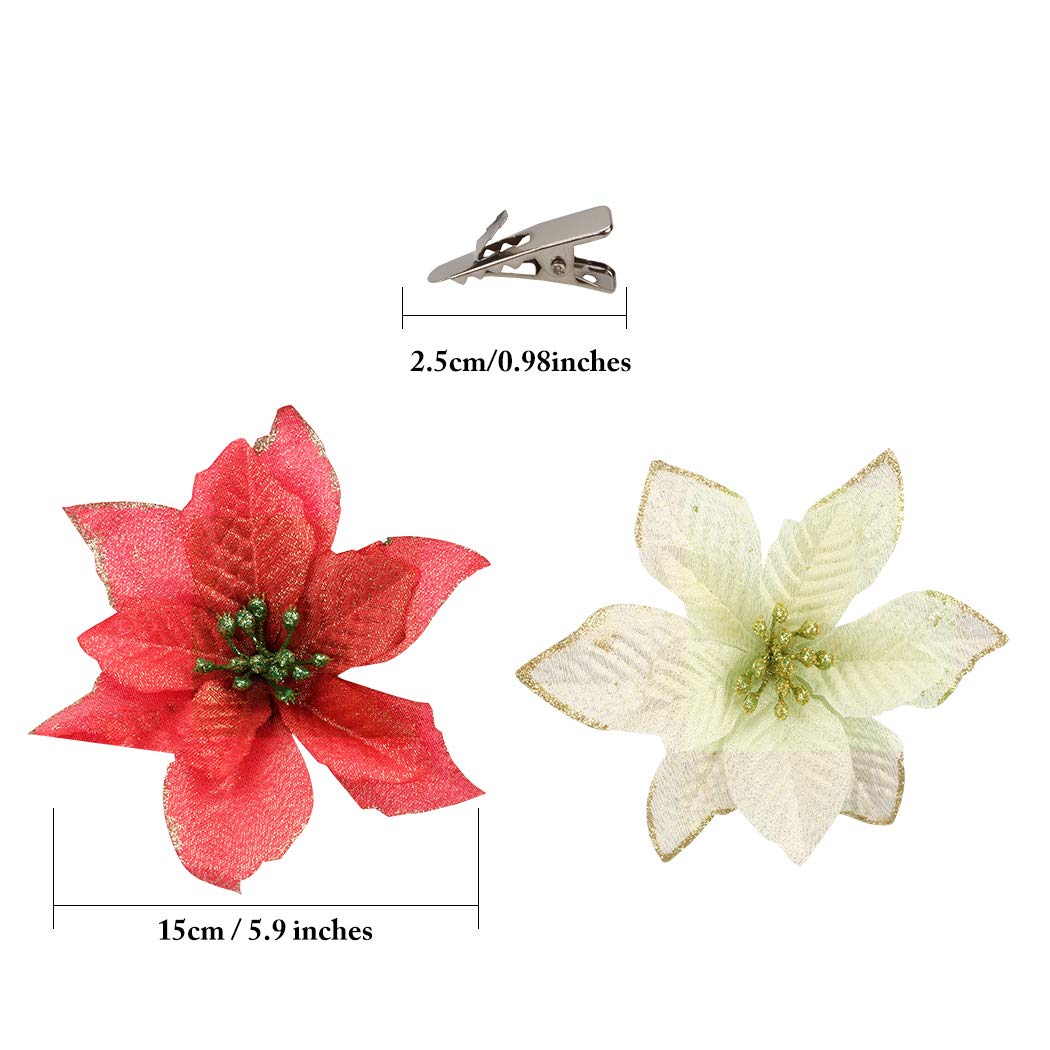 Bageek Christmas Tree Ornaments Sets 104PCS Christmas Tree Decorations and Hanging Ornaments Poinsettias Artificial for Christmas Tree