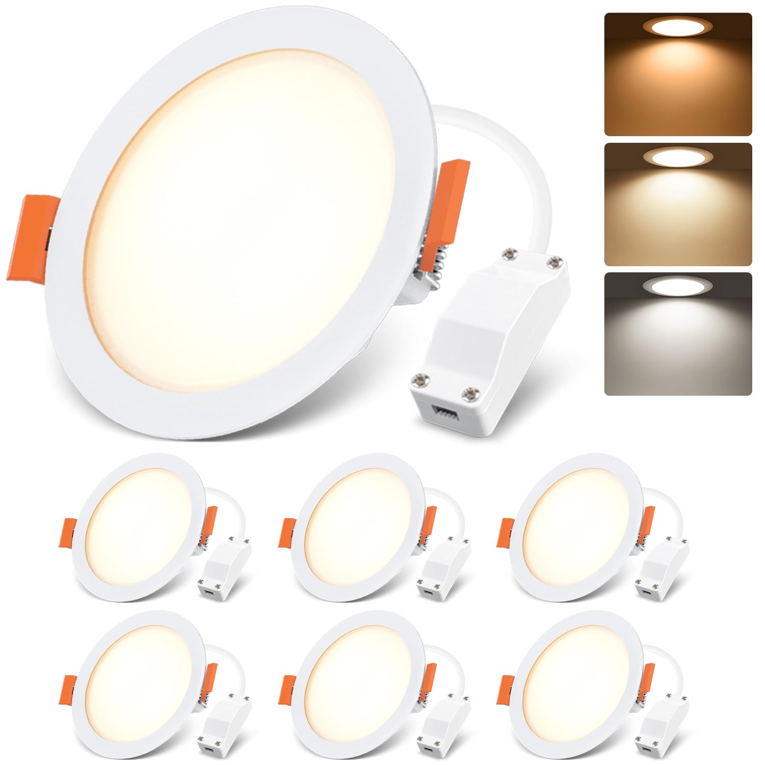 LVWIT Bathroom Spot Lights Ceiling,6W Led Recessed Ceiling Lights, Led Panel Lighting,6W Round Panel Light,600LM,3000K,4000K,6500K, Downlights spotlights for Ceiling(6PCS)