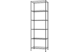 HOMEFORT 6-Shelving Unit, Adjustable Wire Shelving, Metal Wire Shelf with Shelf Liners and Hooks for Kitchen, Closet, Bathroo