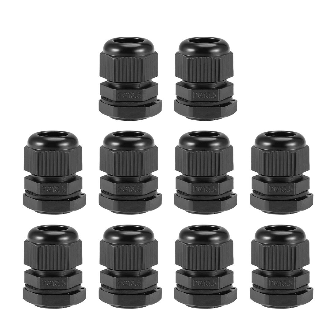 sourcing map 10Pcs PG13.5 Cable Gland 7mm-11mm Wire Hole Waterproof Nylon Joint Adjustable Locknut with Washer Black — image 1