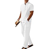 COOFANDY Men's 2 Pieces Set Short Sleeve Casual Henley Shirts Beach Yoga Pants Summer Beach Outfit