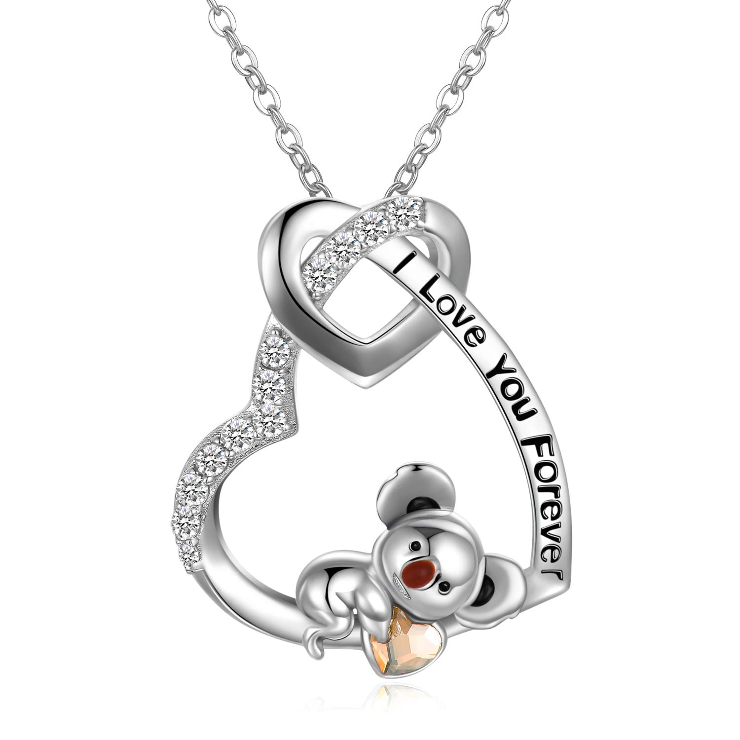 AOBOCO Koala Bear Necklace Sterling Silver I Love You Forever Heart Pendant Necklace, Anniversary Birthday Jewellery Gifts for Girlfriend Wife Women Her