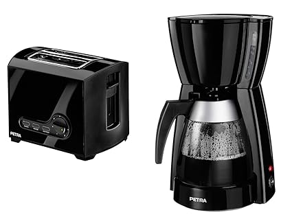 Petra Elegante schwarze Kaffeemaschine und Toaster im Set, für ein perfektes Frühstück, KMSTA 55.07