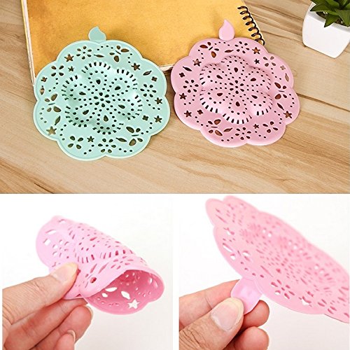 2 Pack Sink Strainer Drain Cover Hair Catcher Rubber Flower Shape Shower Trap Basin 5 inch Filter for Bathroom Kitchen Green Pink