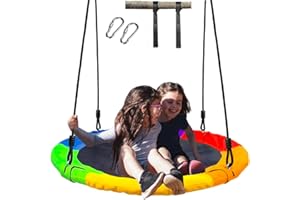 SunnyStride 40" Saucer Tree Swing for Kids - 500Lb Weight Capacity, Waterproof Platform Swing Seat with Adjustable Ropes for Kids Playground Outdoor Activity Backyard Fun (Colours)