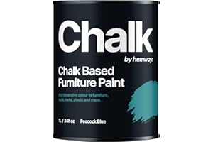 Hemway Peacock Blue Chalk Based Furniture Paint Matt Finish Wall and Upcycle DIY Home Improvement 1L / 35oz Shabby Chic Vintage Chalky (50+ Colours Available)